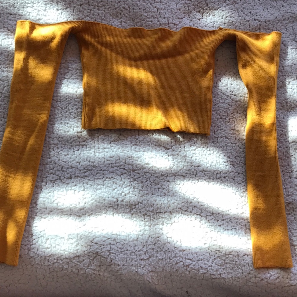 mustard yellow off the shoulder crop top